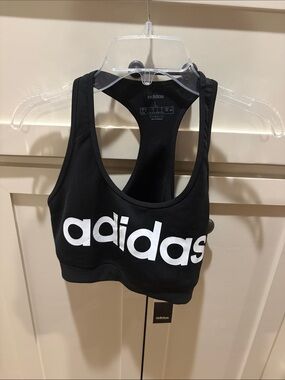 adidas Black and White Logo Racerback Sports Bra